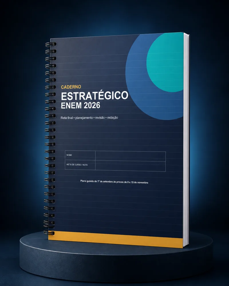 Mockup do Caderno Estratégico ENEM 2026